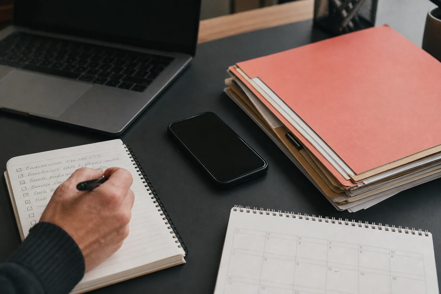 A broker's desk prepared for customer follow-up and appointment scheduling